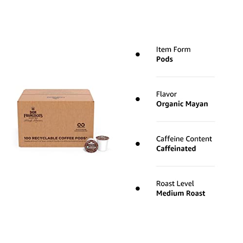 Don Francisco's Organic Mayan Blend Medium-Dark Roast Coffee Pods - 100 Count - Recyclable Single-Serve Coffee Pods, Compatible with your K- Cup Keurig Coffee Maker