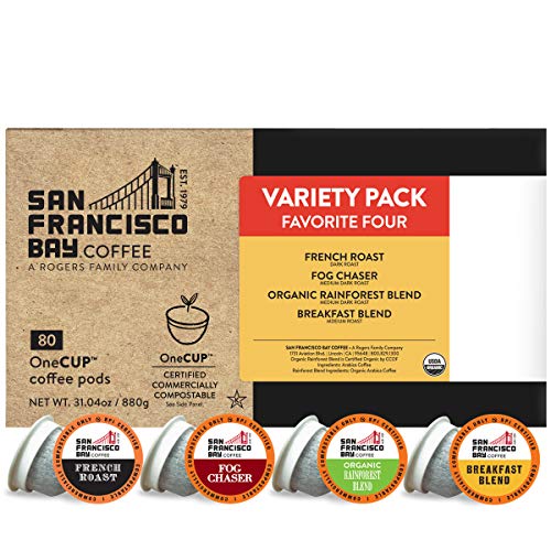 SF Bay Coffee Variety Pack 80 Ct Compostable Coffee Pods, K Cup Compatible including Keurig 2.0 (Packaging May Vary)