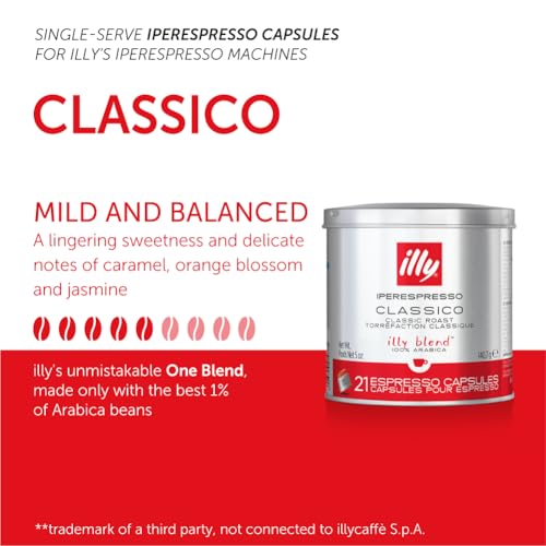 illy Coffee iperEspresso Capsules - Single-Serve Coffee Capsules & Pods - Single Origin Coffee Pods – Classico Medium Roast with Notes of Caramel - For iperEspresso Capsule Machines – 18 Count