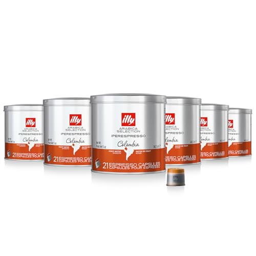 illy Coffee iperEspresso Capsules - Single-Serve Coffee Capsules & Pods - Single Origin Coffee Pods – Colombia Medium Roast with Notes of Fruit - For iperEspresso Capsule Machines – 21 Count, 6 Pack