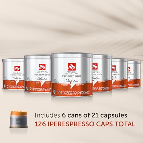 illy Coffee iperEspresso Capsules - Single-Serve Coffee Capsules & Pods - Single Origin Coffee Pods – Colombia Medium Roast with Notes of Fruit - For iperEspresso Capsule Machines – 21 Count, 6 Pack