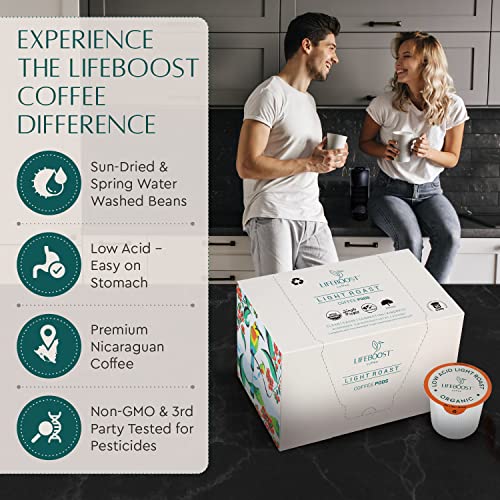 Lifeboost Light Roast Coffee Pods - Low Acid Coffee K Cups - Single Origin Non-GMO Organic Coffee Pods - Compatible with Keurig & Keurig 2 Machines - 10 Count