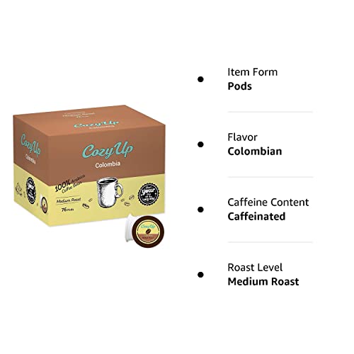 Cozy Up | 76-Count | Single Origin Colombia Coffee | Medium Roast Single-Serve Coffee Pods Compatible with Keurig K-Cup Brewers