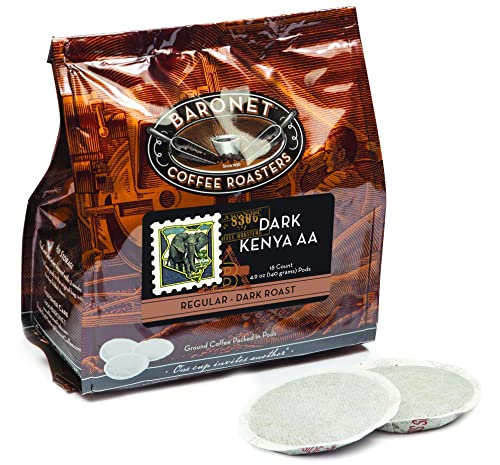 Baronet Coffee Pods [Dark Kenya AA-54 Pods] Single Cup Use Like Senseo Coffee Pods- 3 Bags of 18 Single Serve 8 Gram Pods, Regular Strength Soft Coffee Pods, Medium Roast [Dark Kenya AA]