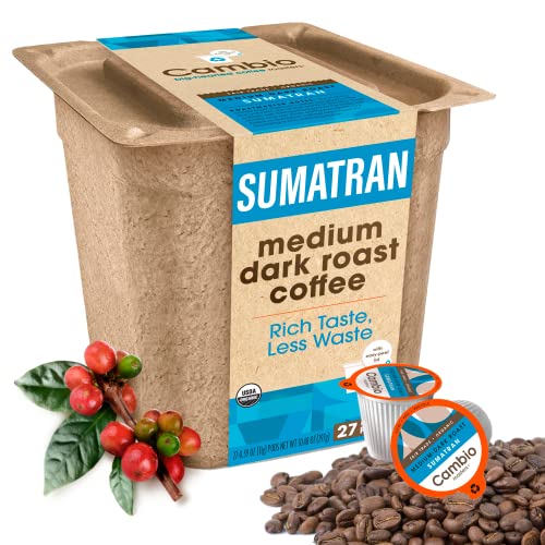 Cambio RoastersĀ® Sumatra Coffee K Cups Organic Sumatra Coffee K Cups Recyclable 34% More Flavor Low Acid Sumatra K Cups Fair Trade Medium Roast 27 Count 100% Arabica Beans