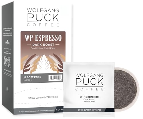 Wolfgang Puck Coffee, Espresso, 9.5 Gram Soft Pods, 18 Count (Pack of 1)