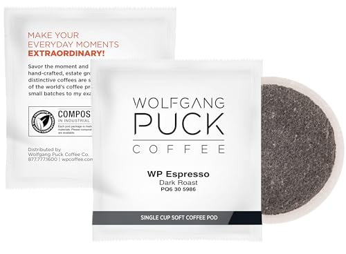 Wolfgang Puck Coffee, Espresso, 9.5 Gram Soft Pods, 18 Count (Pack of 1)