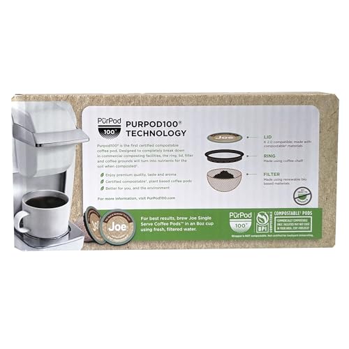 Joe Knows Coffee, Tall Dark and Handsome, Single Serve Coffee Pods, Rich, Bold Roast, 50 Count, Compatible with Keurig 2.0 Brewers, BPI certified compostible pods