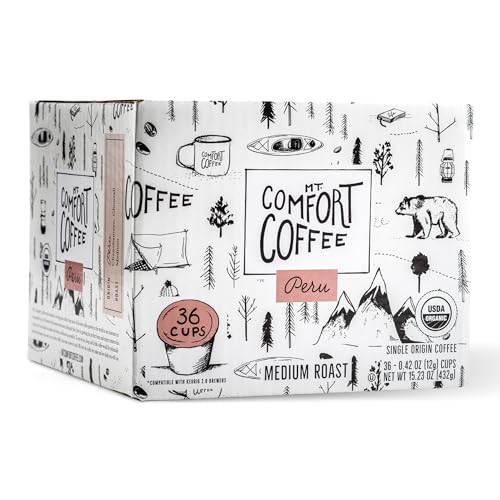 Mt. Comfort Coffee Organic Peru Medium Roast, 36 Count Coffee Pods - K-Cup Compatible Including 2.0 - Roasted Ground Coffee
