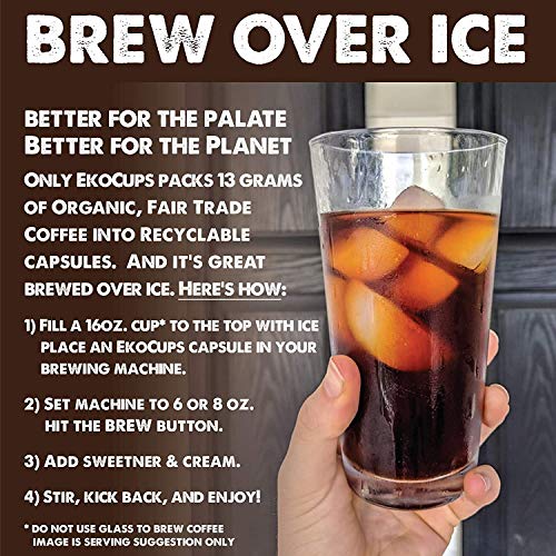 EKOCUPS Organic Dark Roast Coffee Pods, Strong Bold Dark Roast Flavor - USDA Certified Organic - Single Serve Cups for Keurig K Cups Coffee Makers, Box of 40 Recyclable Capsules