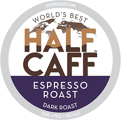 World's Best Half Caff Espresso Roast Coffee 18ct. Solar Energy Produced Recyclable Single Serve Dark Roast Coffee Pods - 100% Arabica Coffee California Roasted, KCup Compatible