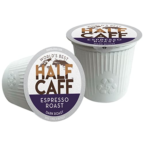 World's Best Half Caff Espresso Roast Coffee 18ct. Solar Energy Produced Recyclable Single Serve Dark Roast Coffee Pods - 100% Arabica Coffee California Roasted, KCup Compatible
