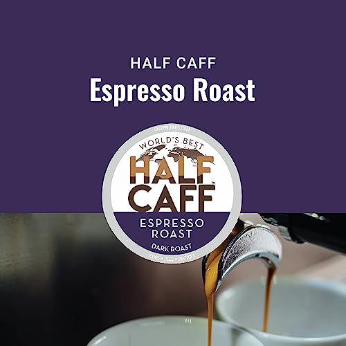 World's Best Half Caff Espresso Roast Coffee 18ct. Solar Energy Produced Recyclable Single Serve Dark Roast Coffee Pods - 100% Arabica Coffee California Roasted, KCup Compatible