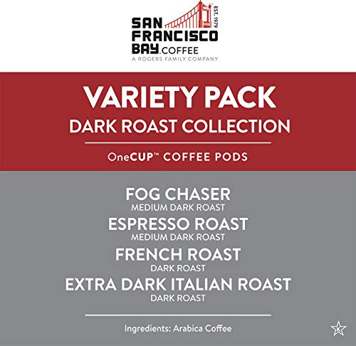 San Francisco Bay Compostable Coffee Pods - Variety Pack Dark Roast (40 Ct) K Cup Compatible including Keurig 2.0, French, Espresso, Fog, Extra Dark Italian