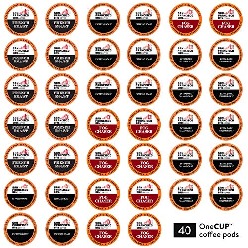 San Francisco Bay Compostable Coffee Pods - Variety Pack Dark Roast (40 Ct) K Cup Compatible including Keurig 2.0, French, Espresso, Fog, Extra Dark Italian