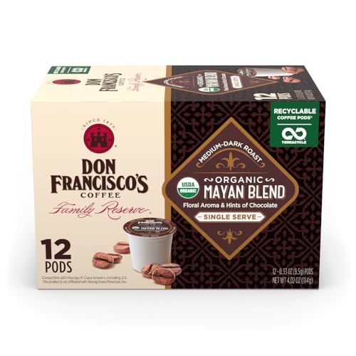 Don Francisco's Organic Mayan Blend Medium-Dark Roast Coffee Pods - 12 Count - Recyclable Single-Serve Coffee Pods