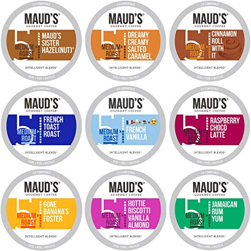 Maud's Flavored Coffee Variety Pack, 40ct. Recyclable Single Serve Flavored Coffee Pods - 100% Arabica Coffee California Roasted, KCup Compatible