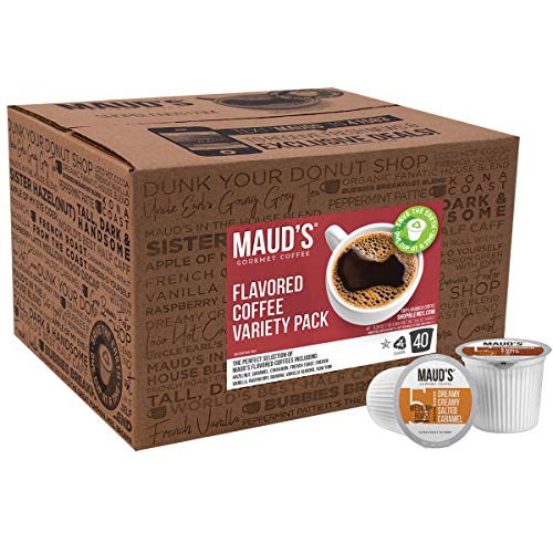 Maud's Flavored Coffee Variety Pack, 40ct. Recyclable Single Serve Flavored Coffee Pods - 100% Arabica Coffee California Roasted, KCup Compatible