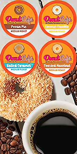Donut Café - Gourmet Coffee Medium Roast Flavored Variety Pack – Pecan Pie, Coconut Crumble, Salted Caramel, Toasted Hazelnut – Single Serve Coffee Pods for Keurig K Cup Brewers – 80 Count