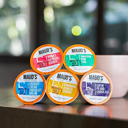 Maud's Flavored Coffee Variety Pack, 40ct. Recyclable Single Serve Flavored Coffee Pods - 100% Arabica Coffee California Roasted, KCup Compatible