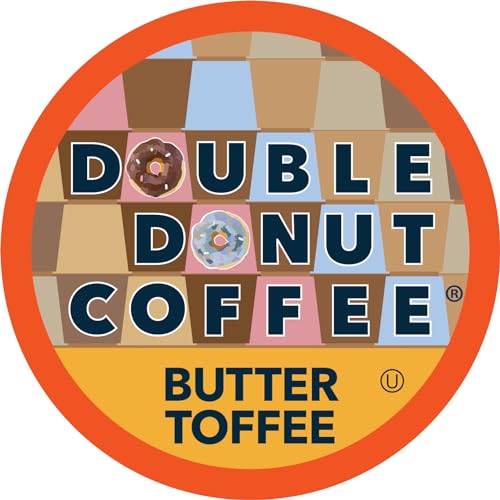 Double Donut Flavored Coffee Pods,Butter Toffee Coffee, Single Serve Medium Roast Coffee for Keurig K Cups Brewers, 24 Count