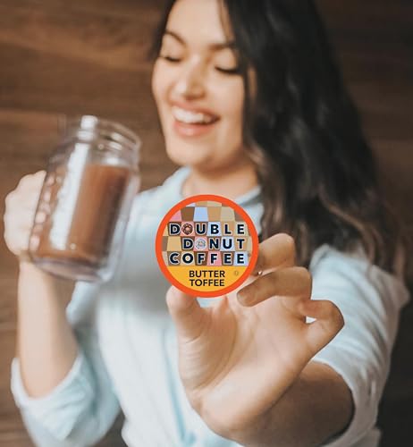 Double Donut Flavored Coffee Pods,Butter Toffee Coffee, Single Serve Medium Roast Coffee for Keurig K Cups Brewers, 24 Count