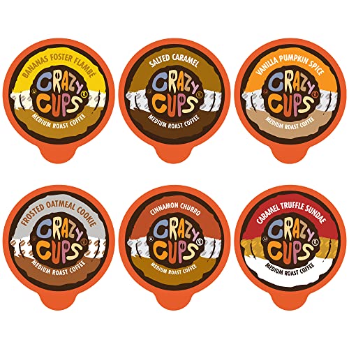 Crazy Cups Flavored Coffee Pods Variety Pack - Coffee Flavors for the Keurig K Cups Machine, Recyclable Single Serve Cups, 24 Count