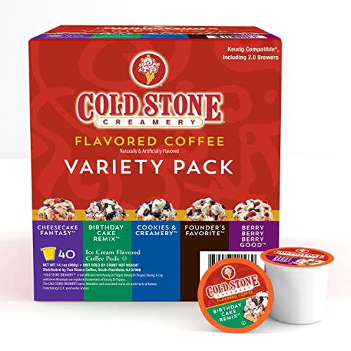 Cold Stone Beverages Creamery Ice Cream Flavored Coffee Pods, Assorted Variety Pack, Compatible with Keurig K Cup Brewers, 40 Count