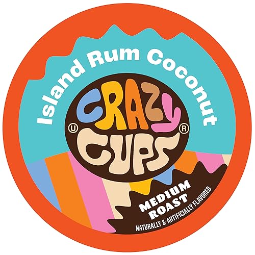Crazy Cup Flavored Coffee Pods, Island Rum Coconut Single Serve Coffee Cups for K Cup Keurig Machines, Brew Hot or Iced, 22 Count