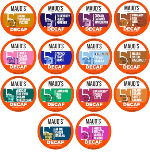 Maud's Decaf Super Flavored Coffee Pods Variety Pack, 80 ct | 14 Assorted Coffee Flavors | 100% Arabica Roasted Coffee | Solar Energy Produced Recyclable Pods Compatible with Keurig K Cups Maker