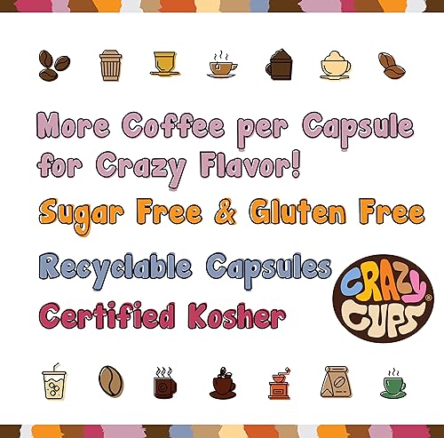 Crazy Cups Flavored Coffee Pods Variety Pack - Coffee Flavors for the Keurig K Cups Machine, Recyclable Single Serve Cups, 24 Count