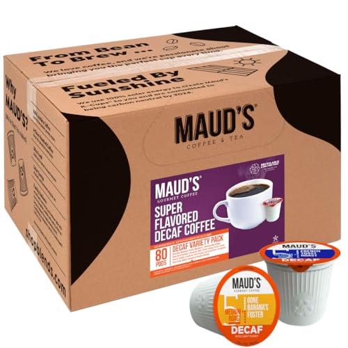 Maud's Decaf Super Flavored Coffee Pods Variety Pack, 80 ct | 14 Assorted Coffee Flavors | 100% Arabica Roasted Coffee | Solar Energy Produced Recyclable Pods Compatible with Keurig K Cups Maker