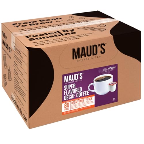Maud's Decaf Super Flavored Coffee Pods Variety Pack, 80 ct | 14 Assorted Coffee Flavors | 100% Arabica Roasted Coffee | Solar Energy Produced Recyclable Pods Compatible with Keurig K Cups Maker