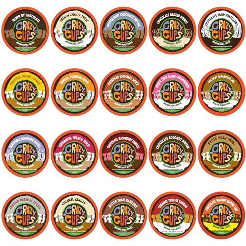 Crazy Cups Flavored Decaf Coffee Single Serve Cups For Keurig K Cup Brewer Variety Pack Sampler, 20 Count (Pack of 1)