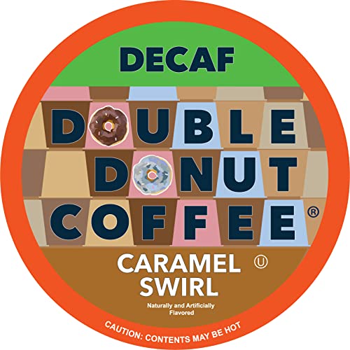 Caramel Swirl Medium Roast Decaf Flavored Coffee Pods for Keurig K Cups Makers from Double Donut, 24 Capsules