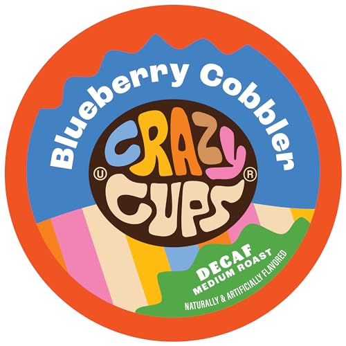 Crazy Cup Decaf Flavored Coffee Pods, Decaf Blueberry Coffee Pods, Blueberry Cobbler Coffee in Recyclable Single Serve Cups For Keurig K Cups Machines, 22 Count