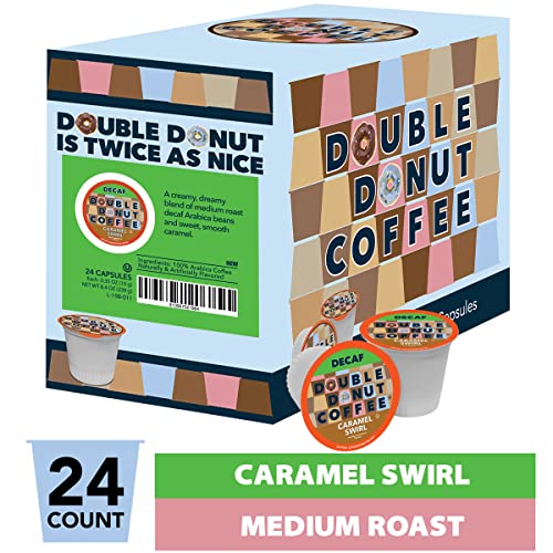 Caramel Swirl Medium Roast Decaf Flavored Coffee Pods for Keurig K Cups Makers from Double Donut, 24 Capsules