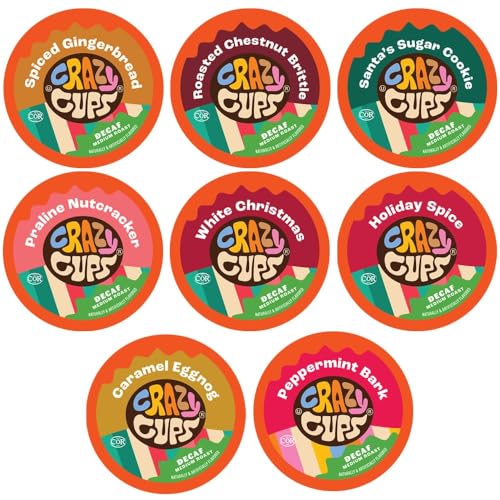Crazy Cups Decaf Christmas Coffee Pods Variety Pack, Holiday Coffee Sampler of Single Serve Assorted Flavored Coffee Pods For Keurig K Cup Machines, 30 Count - Great Holiday Coffee Gift