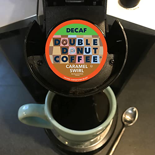 Caramel Swirl Medium Roast Decaf Flavored Coffee Pods for Keurig K Cups Makers from Double Donut, 24 Capsules