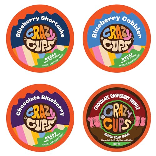 Crazy Cups Decaf Blueberry Coffee Pods Variety Pack, Decaf Magic Berries Flavored Coffee Pods, Single Serve Recyclable Pods Compatible With Keurig K Cup Brewers, 24 Count