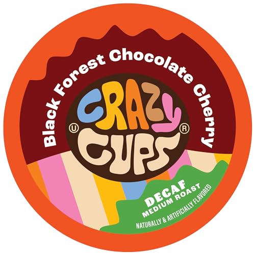 Crazy Cups Decaf Black Forest Chocolate Cherry Coffee Pods, Decaf Flavored Coffee Pods In Single Serve Cups Compatible With Keurig K Cups Machine, 22 Count