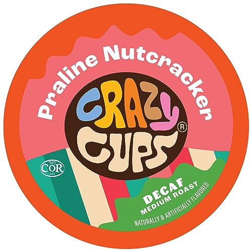 Crazy Cups Decaf Praline Nutcracker Flavored Coffee Pods, Praline Pecan Decaf Coffee, Single Serve Coffee for Keurig K Cups Machines, Medium Roast Coffee, 22 Count