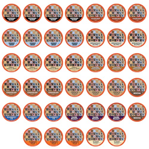 Double Donut Coffee Variety Pack, Including Flavored Coffee Pods, Medium Roast, & Dark Roast Coffee, Single Serve Coffee for Keurig K Cup Brewers, 40 Count