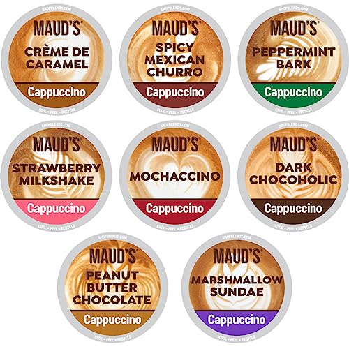 Maud's Cappuccino Coffee Pods Variety Pack, 56 ct | 8 Assorted Cappuccino Delight Flavors | 100% Arabica Coffee | Solar Energy Produced Recyclable Pods Compatible with Keurig K Cups Maker