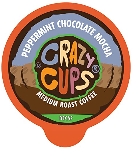 Crazy Cups Decaf Flavored Coffee Pods, Peppermint Chocolate Mocha, Decaffeinated Coffee for Keurig K Cups Machines, Hot or Iced Coffee, Decaf Coffee in Recyclable Pods, 22 Count