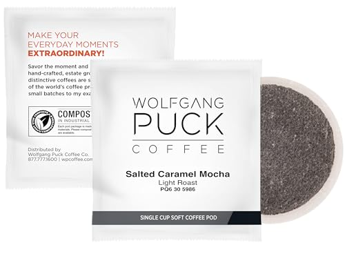 Wolfgang Puck Coffee, Salted Caramel Mocha Coffee, 9.5 Gram Pods, 18 Count
