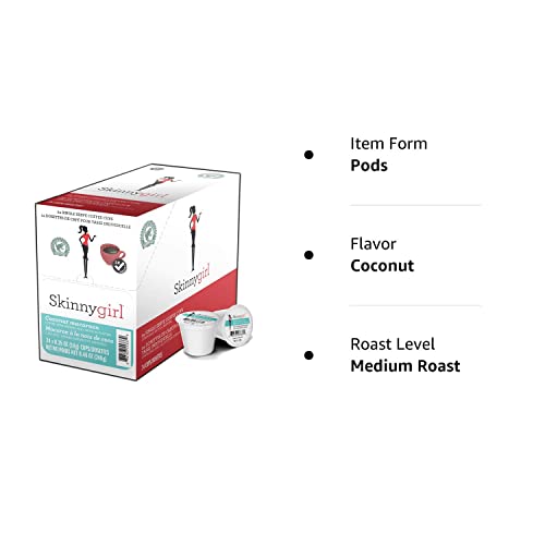 Skinnygirl Flavored Coffee Pods, Coconut Macaroon, Coconut Coffee, Single Serve Coffee for Keurig K Cups Machines, Hot or Iced Coffee, Medium Roast Coffee in Recyclable Pods, 24 Count