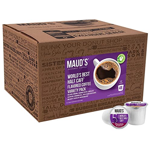 Maud's Half Caff Coffee Pods Variety Pack, 48 ct | 6 Assorted Coffee Flavors | 100% Arabica Roasted Coffee | Solar Energy Produced Recyclable Pods Compatible with Keurig K Cups Maker