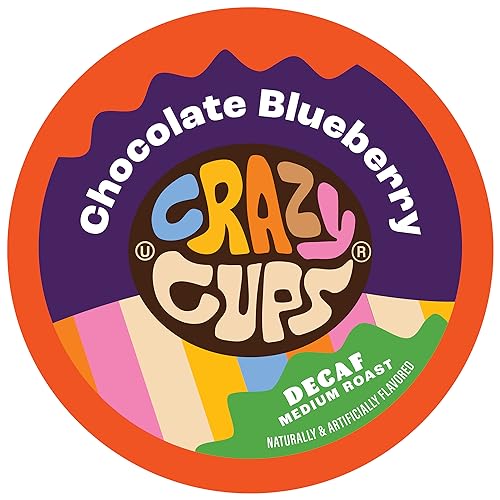 Crazy Cups Decaf Flavored Coffee Pods, Chocolate Blueberry, Single Serve For Keurig K Cups Machines, Flavored Coffee Blueberry Pods, 22 Count