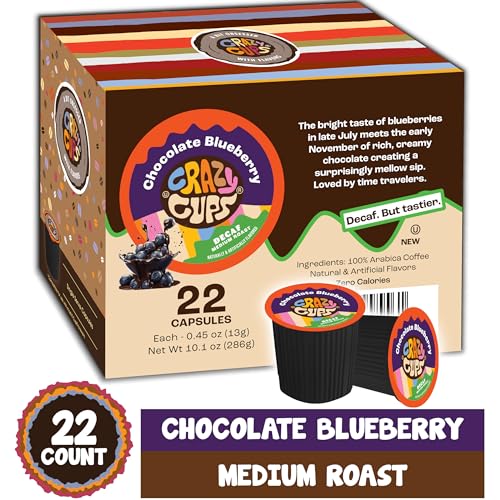 Crazy Cups Decaf Flavored Coffee Pods, Chocolate Blueberry, Single Serve For Keurig K Cups Machines, Flavored Coffee Blueberry Pods, 22 Count